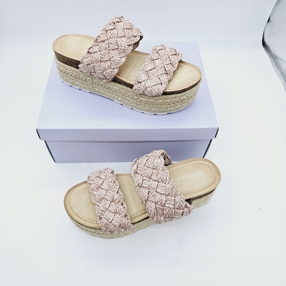 Madden Girl Blush Braided Raffia Pretty Espadrille Open Toe Platform Sandals - Picture 6 of 16